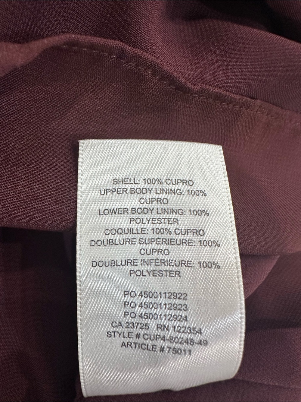 WILFRED ARITZIA Deep Burgundy V-Neck Long Sleeve Rhythm Dress Satin Size Small - Picture 12 of 12